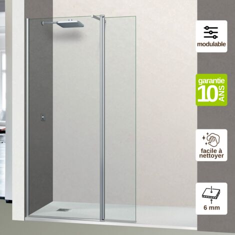 Paroi de Douche Fixe avec Déflecteur Droit – Verre Trempé Transparent 6 mm Anti-calcaire - L(83+32)115H195 cm - chromé -  Alsace Sport + SUPERBAN