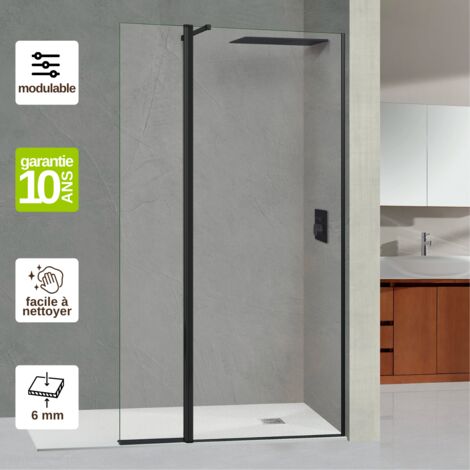 Paroi de Douche Fixe avec Déflecteur Gauche – Verre Trempé Transparent 6 mm Anti-calcaire - L(93+32)125H195 cm - noir mat -  Alsace Sport + SUPERBAN