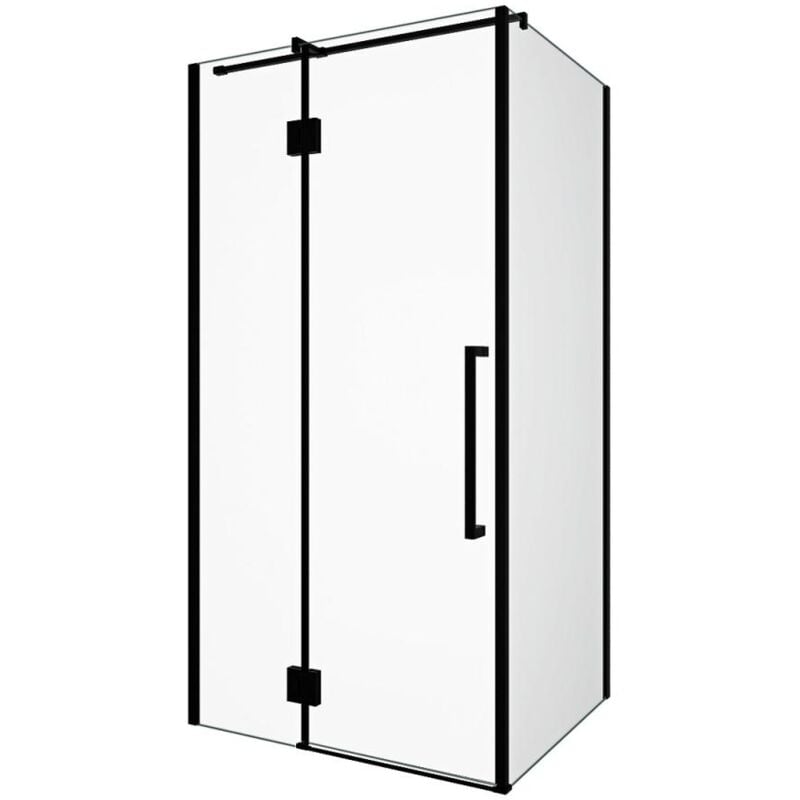 Vente-unique - Paroi de douche fixe avec porte pivotante noir mat style industriel - 80 x 100 x 190 cm - princeton