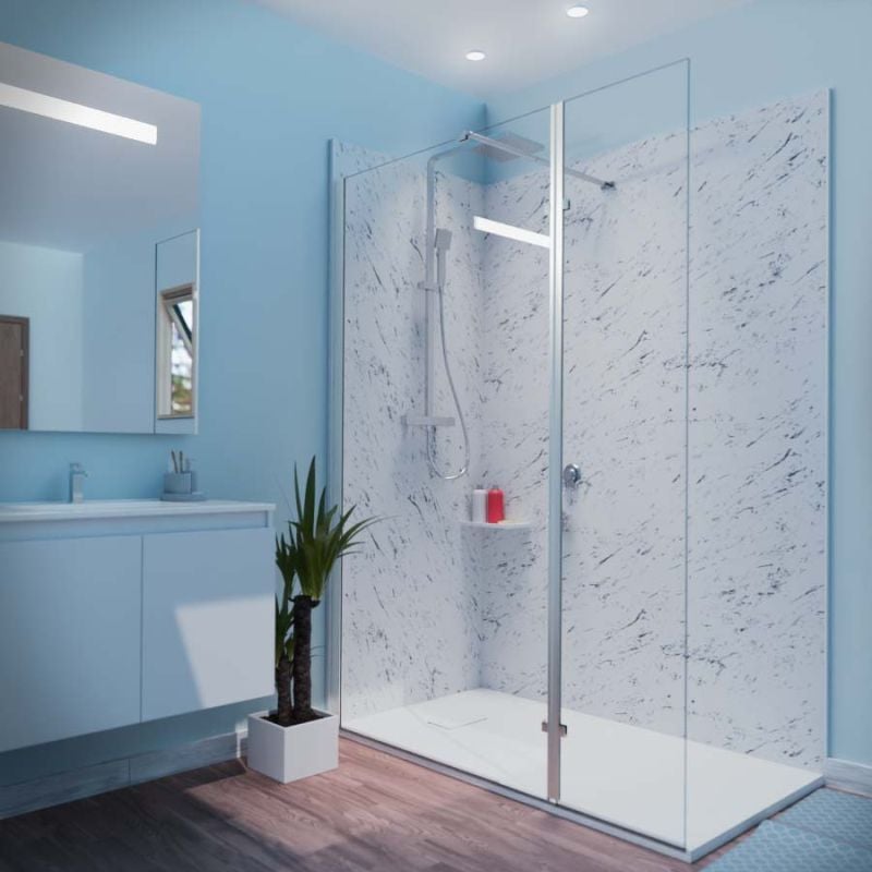 Paroi de douche italienne 100+40 x 200cm calypso verre 8 mm avec volet pivotant