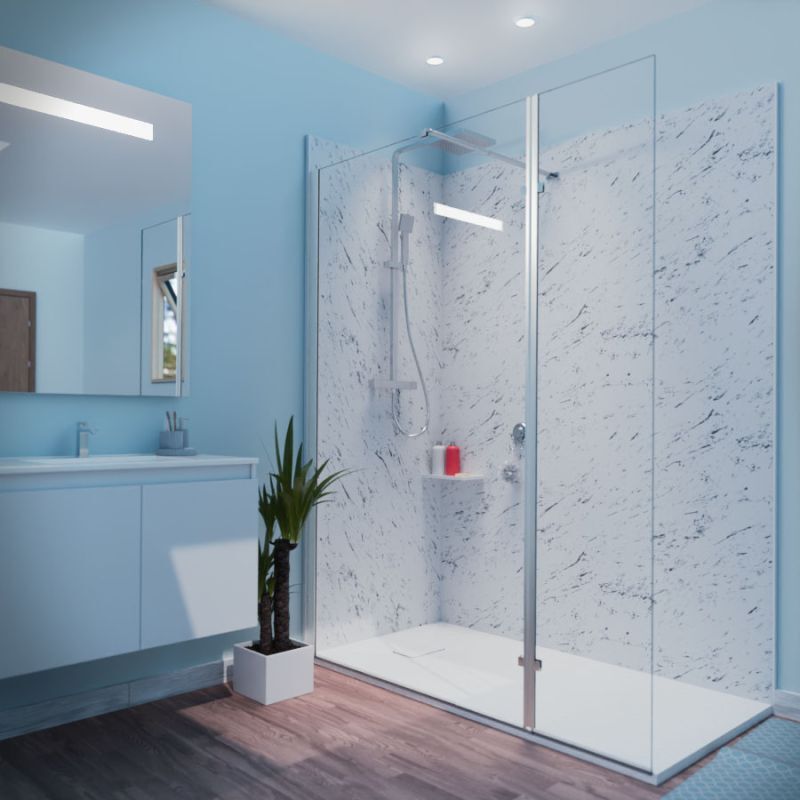 Paroi de douche italienne 110+40 x 200cm CALYPSO verre 8 mm avec volet pivotant