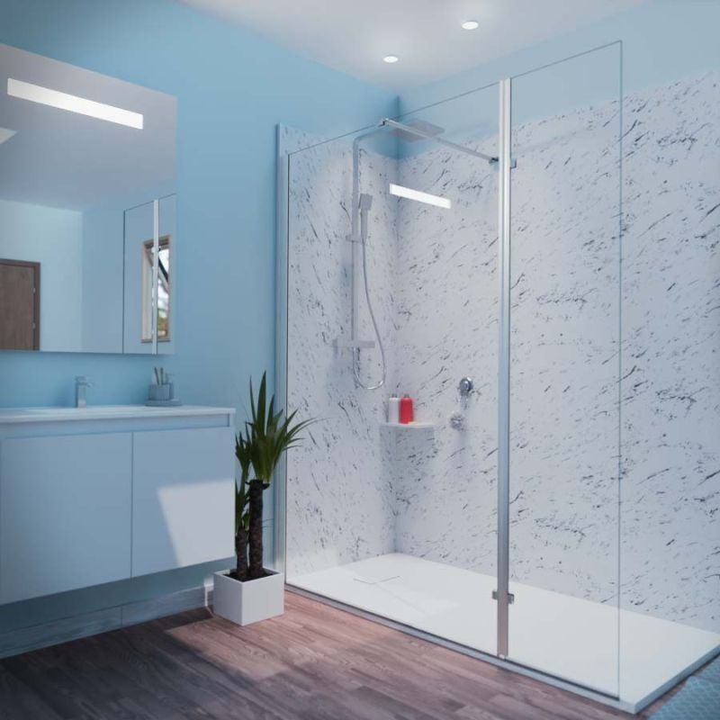 Paroi de douche italienne 120+40 x 200cm Calypso verre 8 mm avec volet pivotant