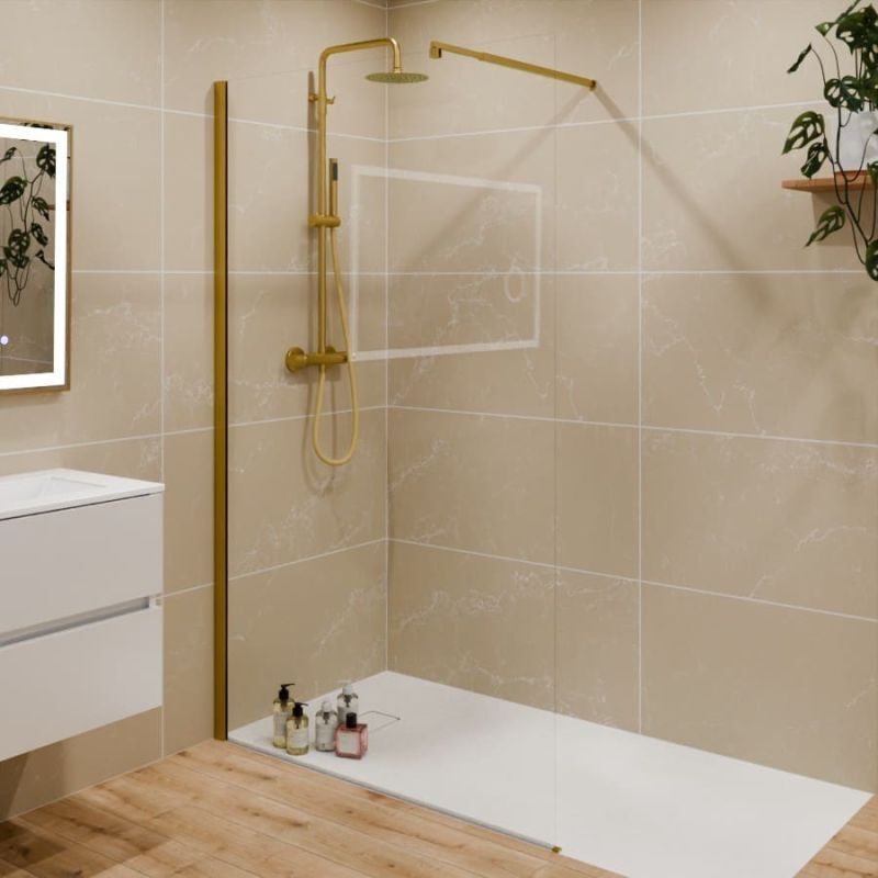 Cuisibane - Paroi de douche fixe dorée 120 cm x 200 cm goldy - Verre 8 mm