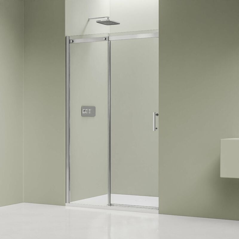 Paroi de douche en niche verre transparent nano 6mm, porte coulissante - Profilé alu Chrome 15mm - DX806A flex - h. 190cm - 130 cm - Bernstein