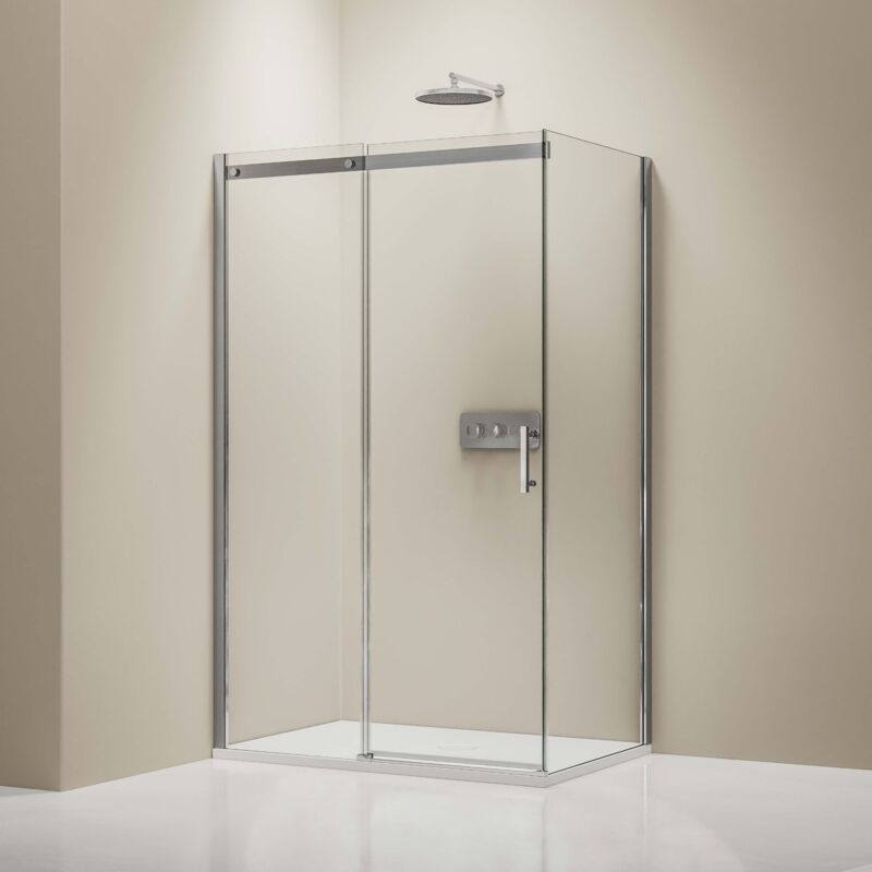 BERNSTEIN - Paroi de douche fixe et porte coulissante DX806A FLEX - revêtement Nano et verre de sécurité ESG - largeur sélectionnable 140 cm, 70 cm