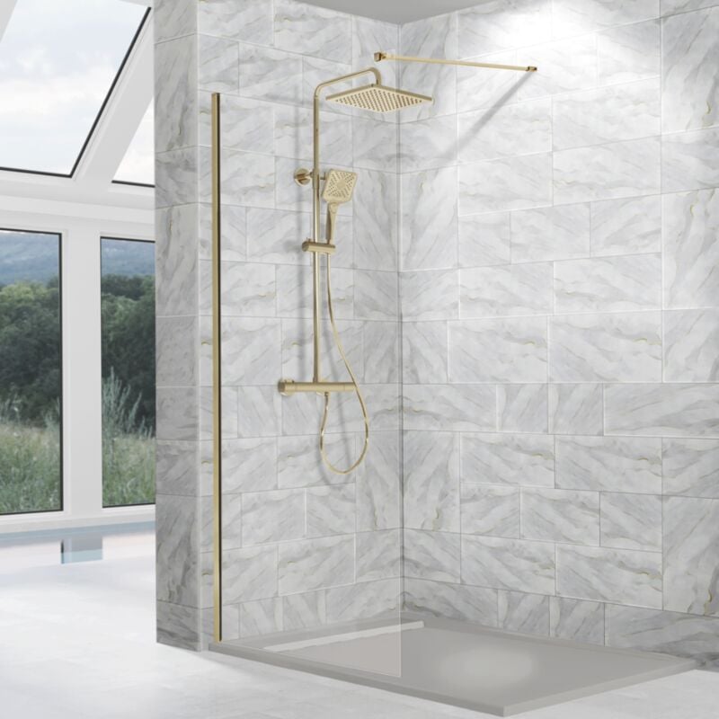 Paroi de douche fixe fresh avec profil or brossé 80 cm