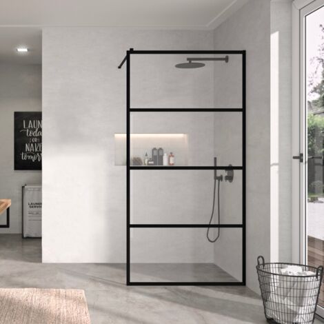 Paroi de douche fixe FRESH INDUSTRIAL noire avec lignes 100 cm
