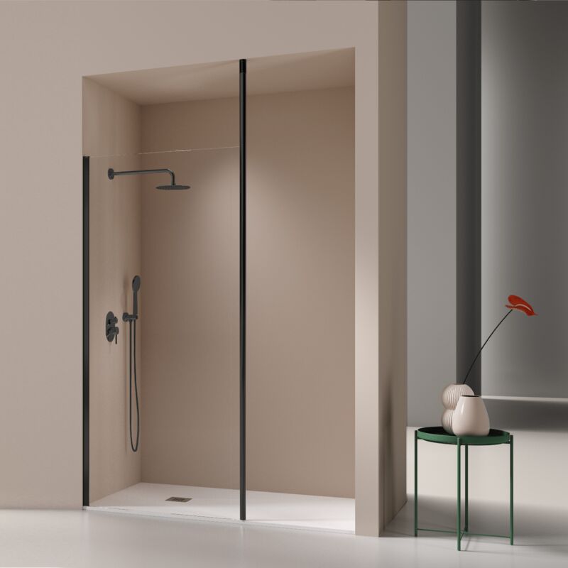 Paroi de douche fixe fresh levante profil noir mat 110 cm Sans sérigraphie