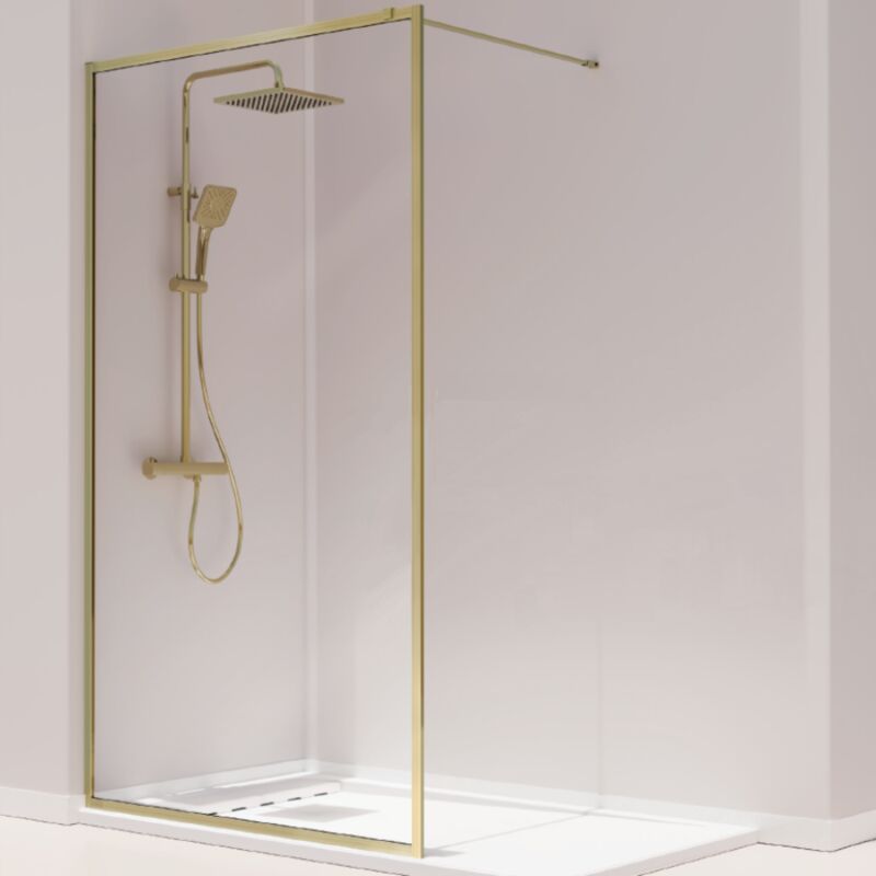 Kassandra - Paroi de douche fixe fresh perimetral finition or brossé 80 cm