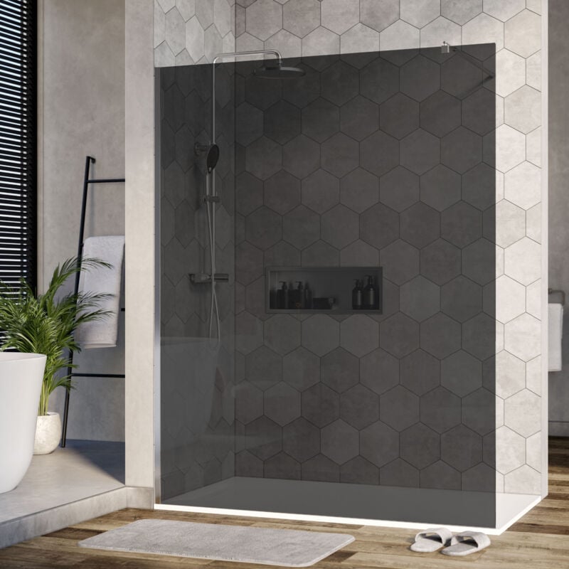 Paroi de douche fixe latérale en verre, fumé, EX101, largeur sélectionnable 1600 mm - Bernstein
