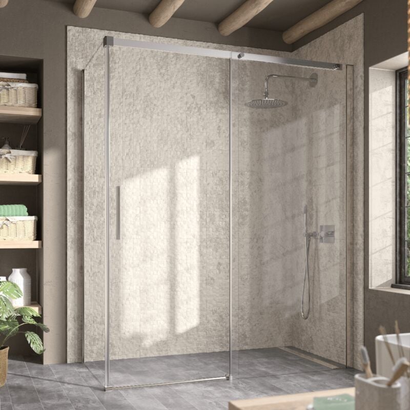 Paroi de douche fixe + Porte coulissante luna 135 cm Paroi latérale : 76.5 - 79 cm