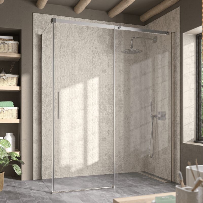 Paroi de douche fixe + Porte coulissante luna 140 cm Paroi latérale : 76.5 - 79 cm