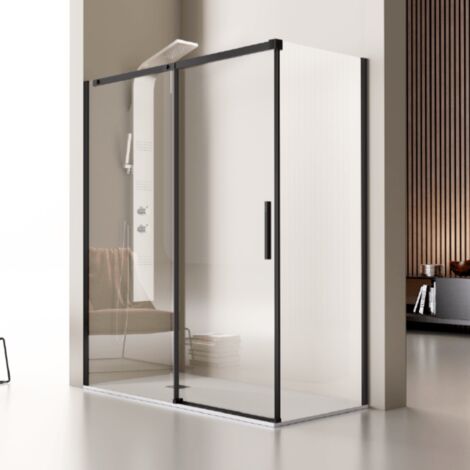Paroi de douche fixe + Porte coulissante LUNA profil noir mat 140 cm Sans paroi latérale