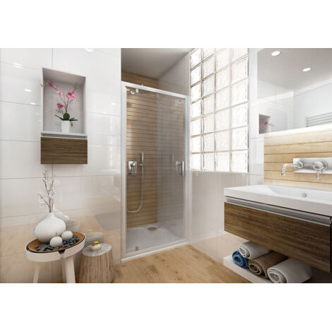 Paroi de douche fixe pour porte ANCOSWING en verre transparent 4mm, 90x190 cm, profil argent