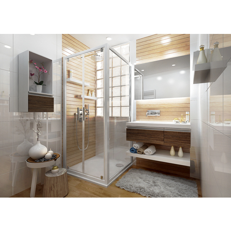 Paroi de douche fixe pour porte ANCOSWING en verre sérigraphié 4mm, 90x190 cm, profil blanc