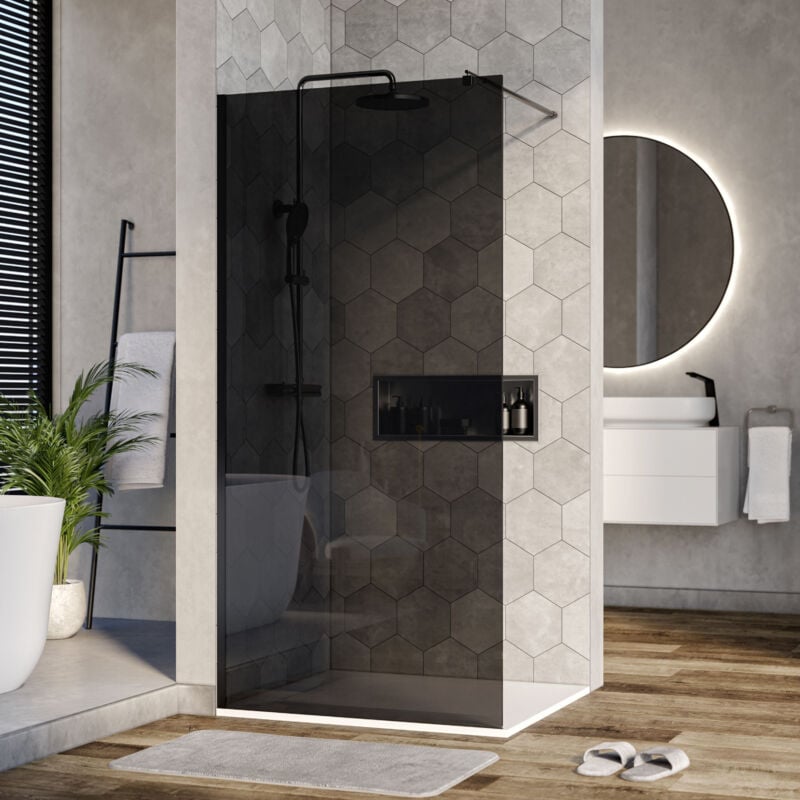 Paroi de douche à l'italienne verre trempé fumé nano 8mm - EX101 - profilé alu noir 15mm - H.200cm 1000mm - Bernstein