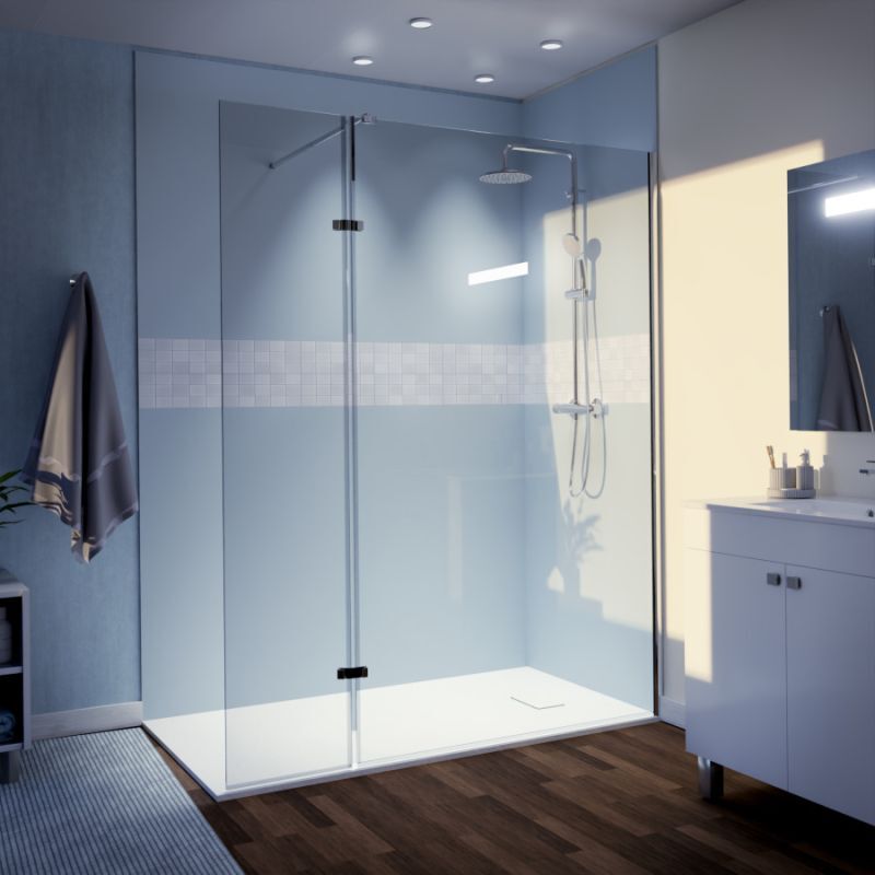 Paroi de douche italienne 120+40 x 200 cm sturdy verre 10 mm avec volet pivotant