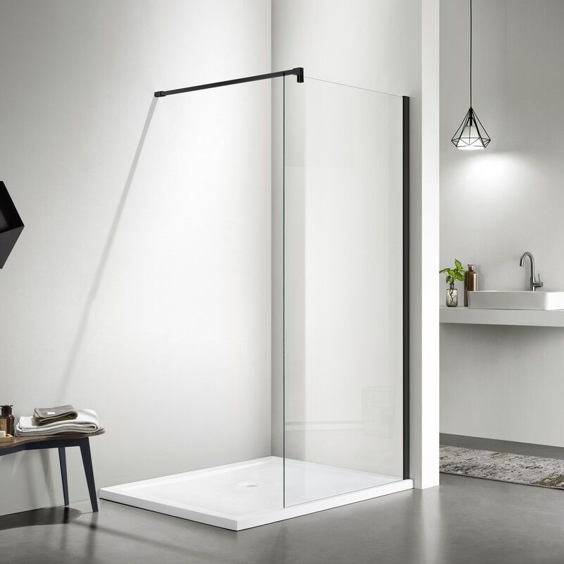 Paroi de Douche Fixe 100 cm Verre 8 mm Profilé Noir mat - Bahia