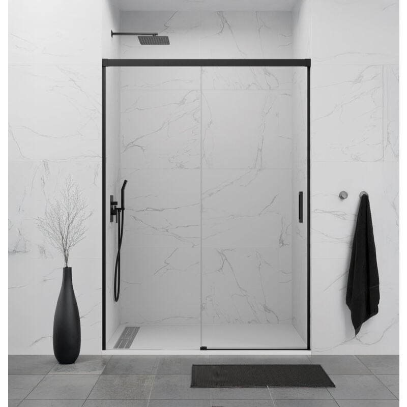 PAROI DE DOUCHE FIXE+COULISSANT 100-105 cm. MODÈLE: BASICA NOIR
