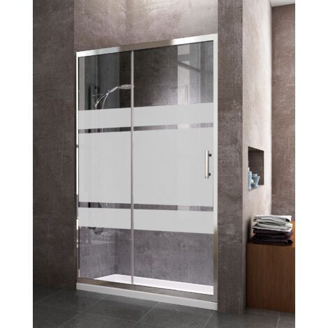PAROI DE DOUCHE FRONTALE - 1 PORTE COULISSANTE et 1 PANNEAU fixe 130CM SÉRIGRAPHIE