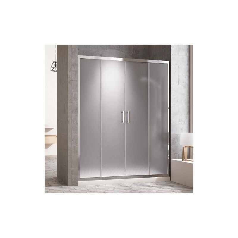 Paroi de douche Frontale 2 panneaux fixes et 2 portes coulissantes en verre transparent 200CM