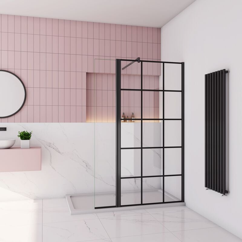 Aica Sanitaire - aica paroi de douche industrielle 80x200cm avec un retour pivotant 30cm livré avec une barre de stabilisation 90cm