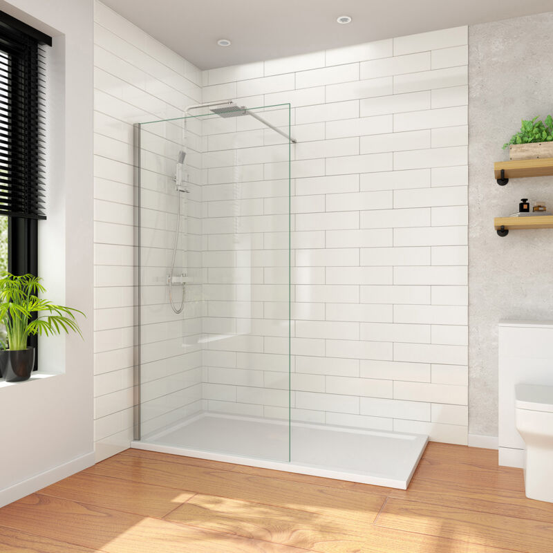 Paroi de Douche Walk-In Réglable 80 x 200 cm Verre 8mm Nano Transparent avec Barre de Stabilisation 100 cm - FWR80-M - Sirhona