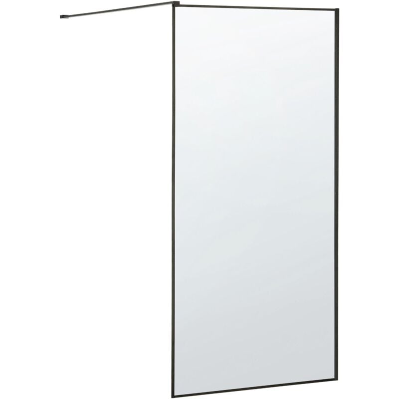 Beliani - Paroi de Douche Italienne en Verre Trempé Transparent et Cadre en Aluminium Noir 100 x 190 cm pour Salle de Bain Moderne et Minimaliste