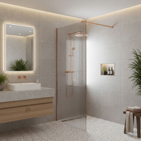 Paroi de douche italienne flûtée - 100 x 195 cm - Cuivre brossé - LINEA