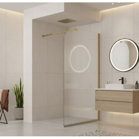 Paroi de douche italienne flûtée - 100 x 195 cm - Or brossé - Droite - LUCIA