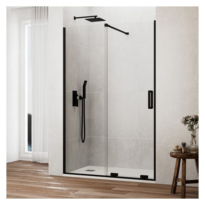 GME - Paroi de douche kenna black fixe + coulissant Mesure: 100-105 cm