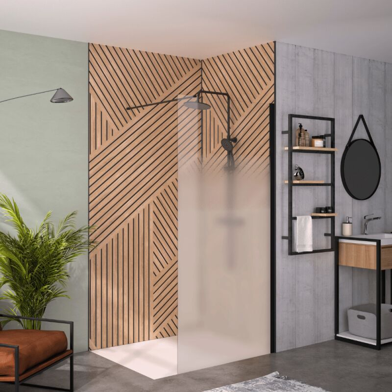 Paroi de douche Kinedo Solo 6+ sérigraphie Cosmos xl 120cm profilé Noir mat