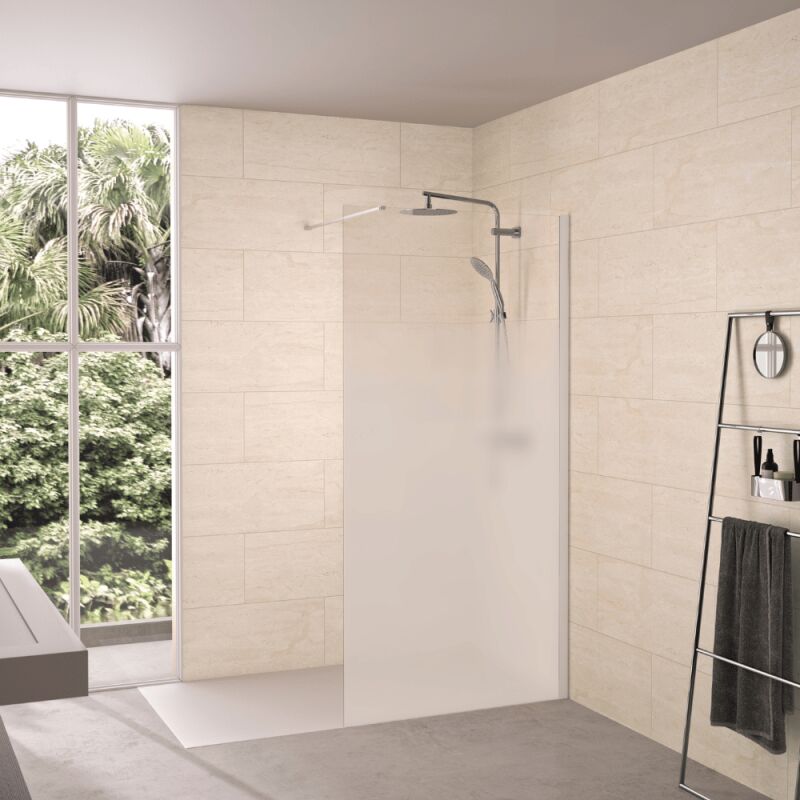 Paroi de douche Kinedo Solo 6+ sérigraphie Cosmos xl 70 cm profilé Blanc grainé