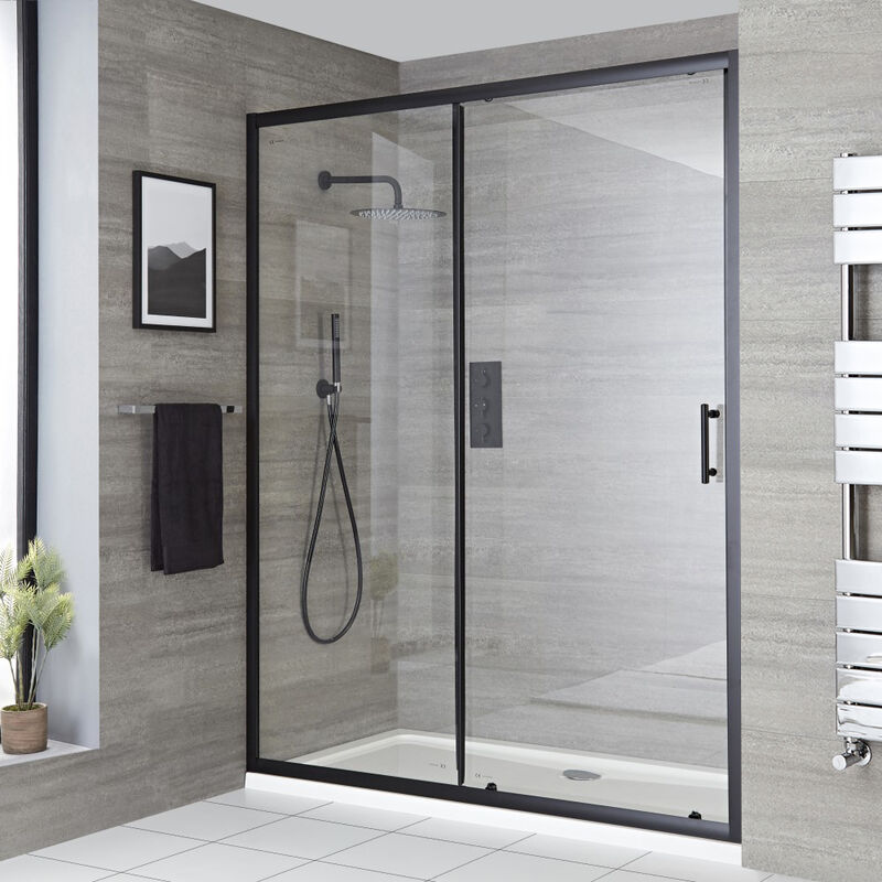 Nox - Porte de Douche Coulissante 150cm - Noir - Hudson Reed