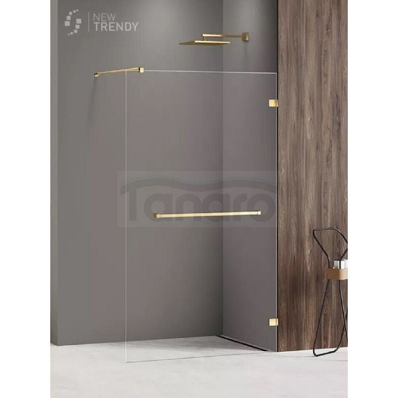 Paroi de douche à l'italienne 50 cm doré brossé avec porte serviette bali gold brushed