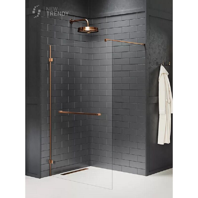 Paroi de douche à l'italienne 90 cm cuivre brossé avec porte serviette TAHITI COPPER BRUSHED