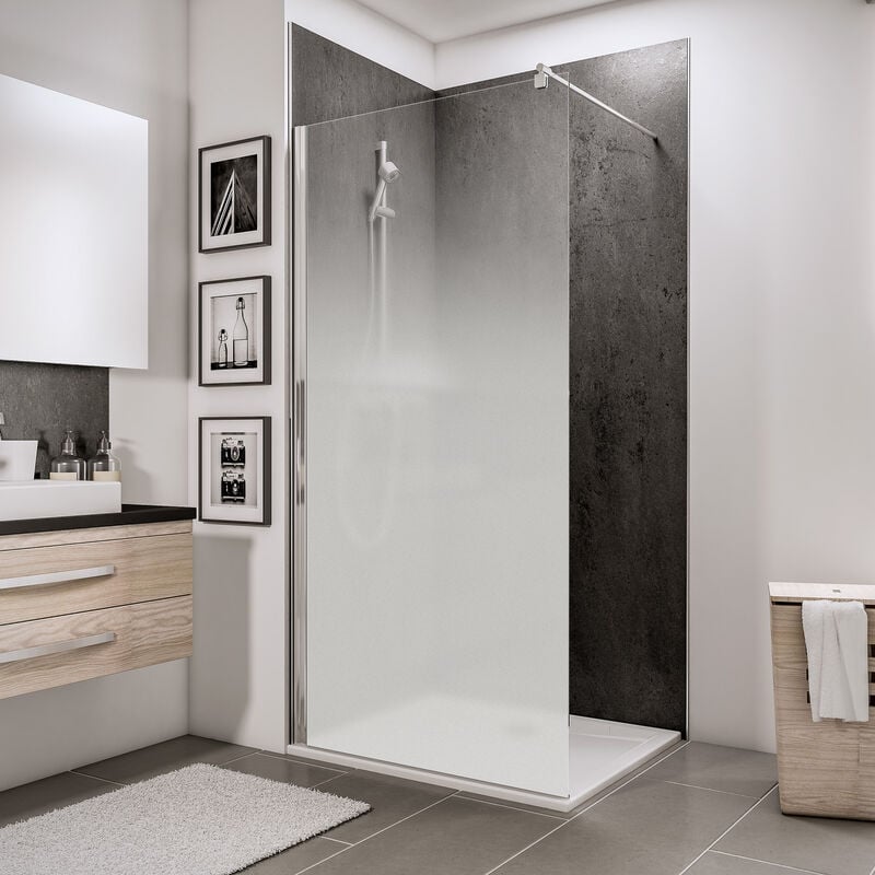 Paroi de douche à l'italienne, profilé aspect chromé, paroi fixe Walk In, NewStyle Schulte, verre brume, 100 x 200 cm anticalcaire