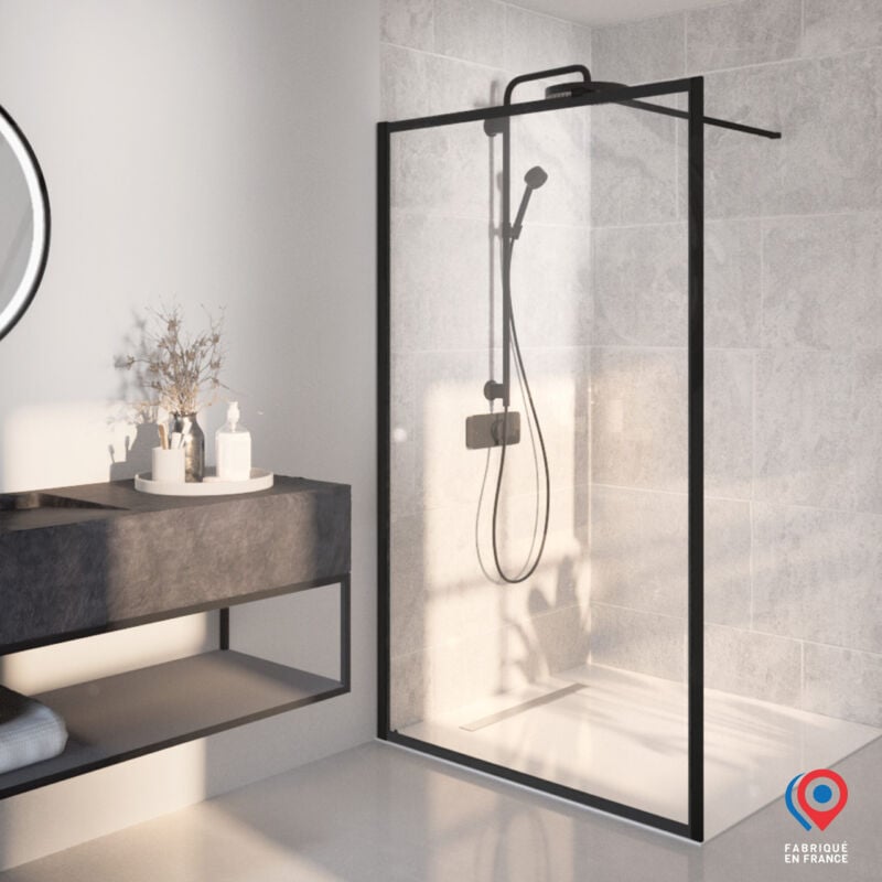 Paroi de douche loft style black 6 mm - H.198 x L.120 cm - Fabrication française Aurys normandie