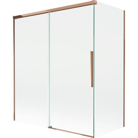 Paroi de douche Mexen Rox 2 volets coulissants 140 + 70 x 150 cm, transparent, or rose - 8C9-140-070-60-00