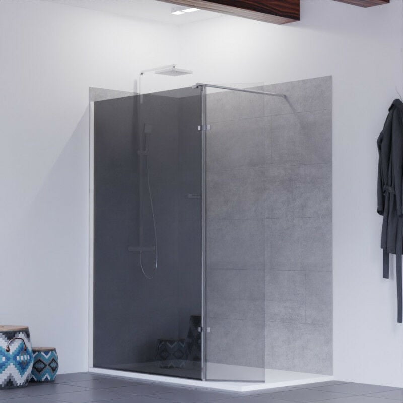 Paroi de douche miroir effet fumé 100+40 cm psyche avec volet pivotant - Verre 8mm