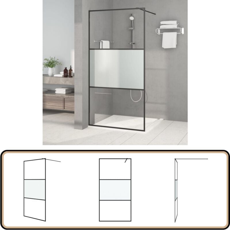 Vidaxl - Paroi de douche Noir 100x195 cm Verre esg demi-dépoli - Mur De Douche - Paroi De Douche - Douche Noire - Cabines De Douche - Douche Design