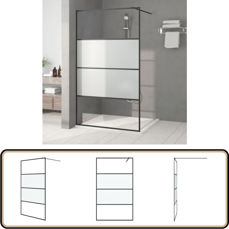 Paroi de douche Noir 115x195 cm Verre esg demi-dépoli - Mur De Douche - Paroi De Douche - Douche Noire - Douche Design - Cabines De Douche