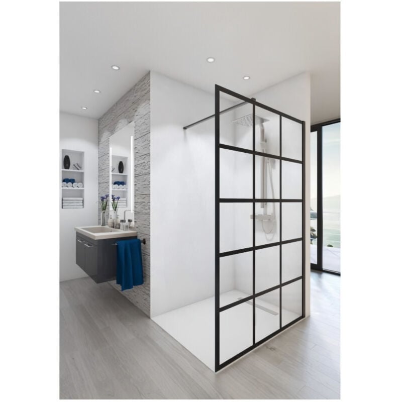 Paroi de douche ouverte Baleares Atelier 3 - 1980x1400mm - verre Timeless 8mm - Saint-Gobain Verrerie Aurys