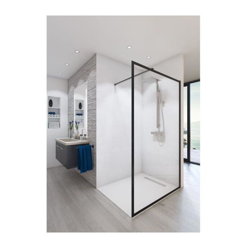 Saint-Gobain Paroi de douche en kit baleares atelier N4 - Verre Timeless 8 mm trempe - L.100 cm x H.198 cm - Profile Noir