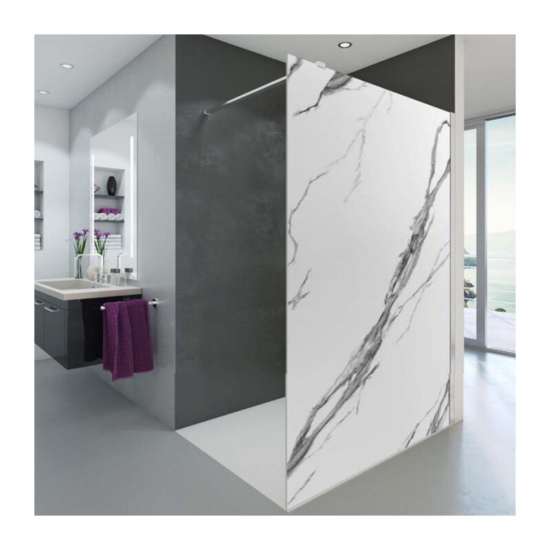 Paroi de douche ouverte Baleares Calacatta - 1980x1000mm - verre Timeless 8mm - Saint-Gobain Verrerie Aurys