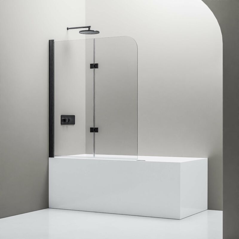 BERNSTEIN - Pare baignoire Vitre de baignoire Paroi et 2 Volets battants de baignoire en verre 6mm - 120x140x6cm - NT209 - Noir mat