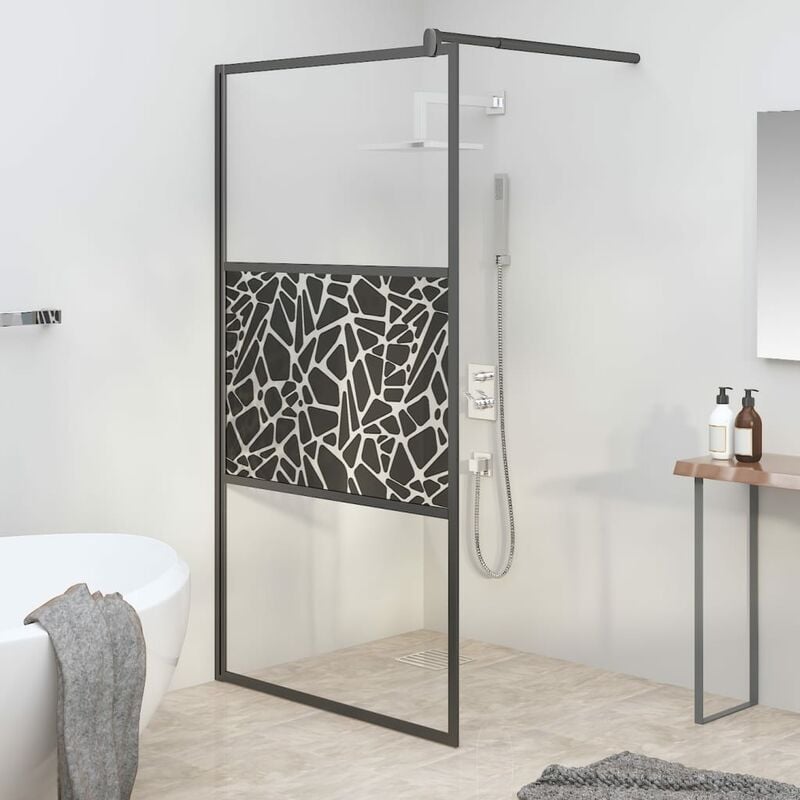 Paroi de douche Paroi de baignoire 115x195 cm Verre ESG avec design de pierre Noir 81523