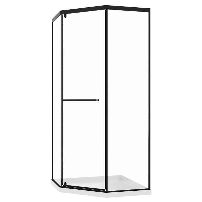 Vente-unique - Paroi de douche pentagonale avec receveur - 90 x 90 x 195 cm - Noir mat - cristelio