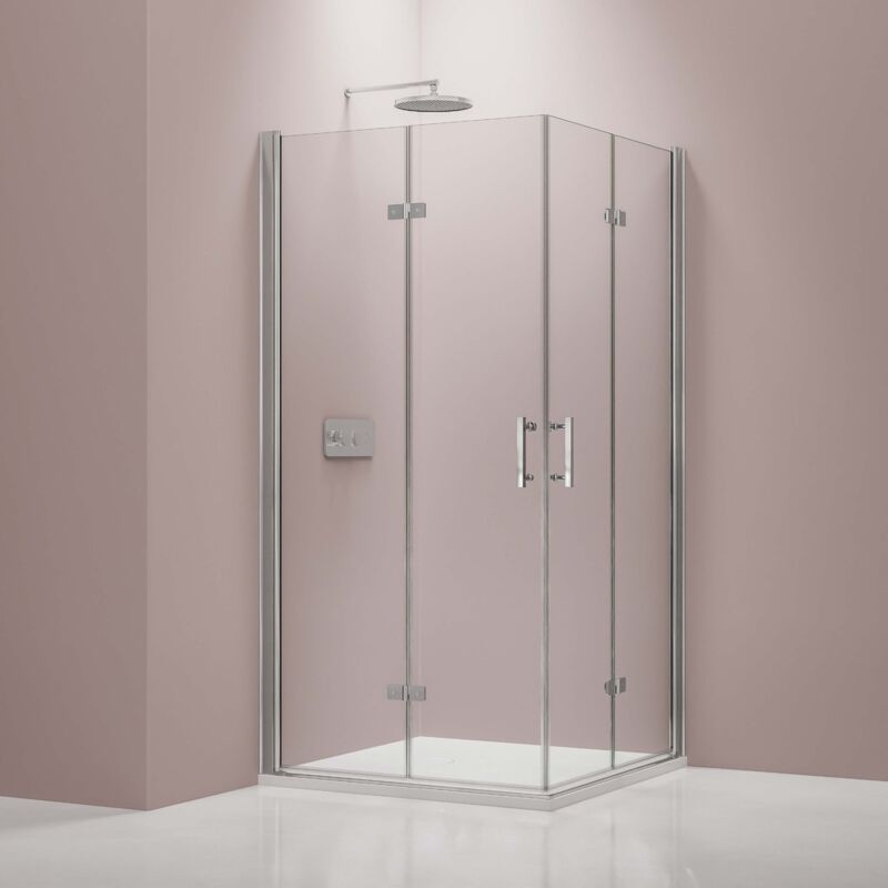 Cabine de douche d'angle en verre trempé 8mm, 2 portes battantes, Profilé Chrome - Taille porte gauche, porte droite: 100 cm, 100 cm - Bernstein