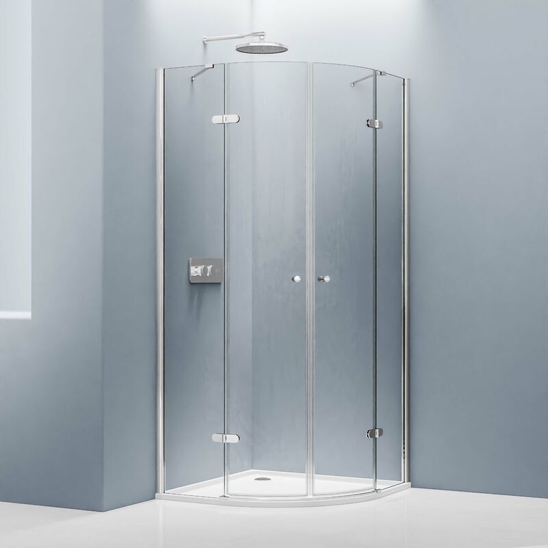 Bernstein - Cabine de douche d'angle quart de cercle verre trempé 8mm, Paroi de douche en coin 2 portes battantes - 90x90x195cm - EX406 - Avec